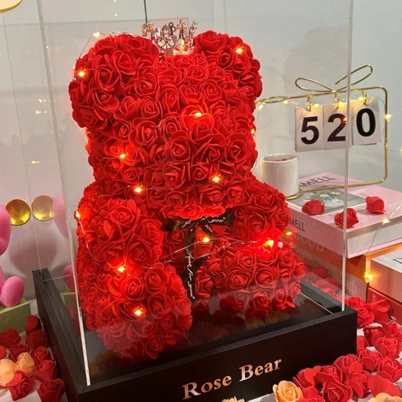 Nounours de Saint-Valentin aux roses éternelles