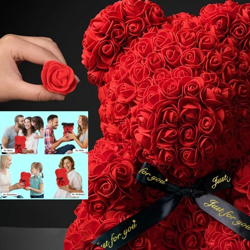 Nounours de Saint-Valentin aux roses éternelles